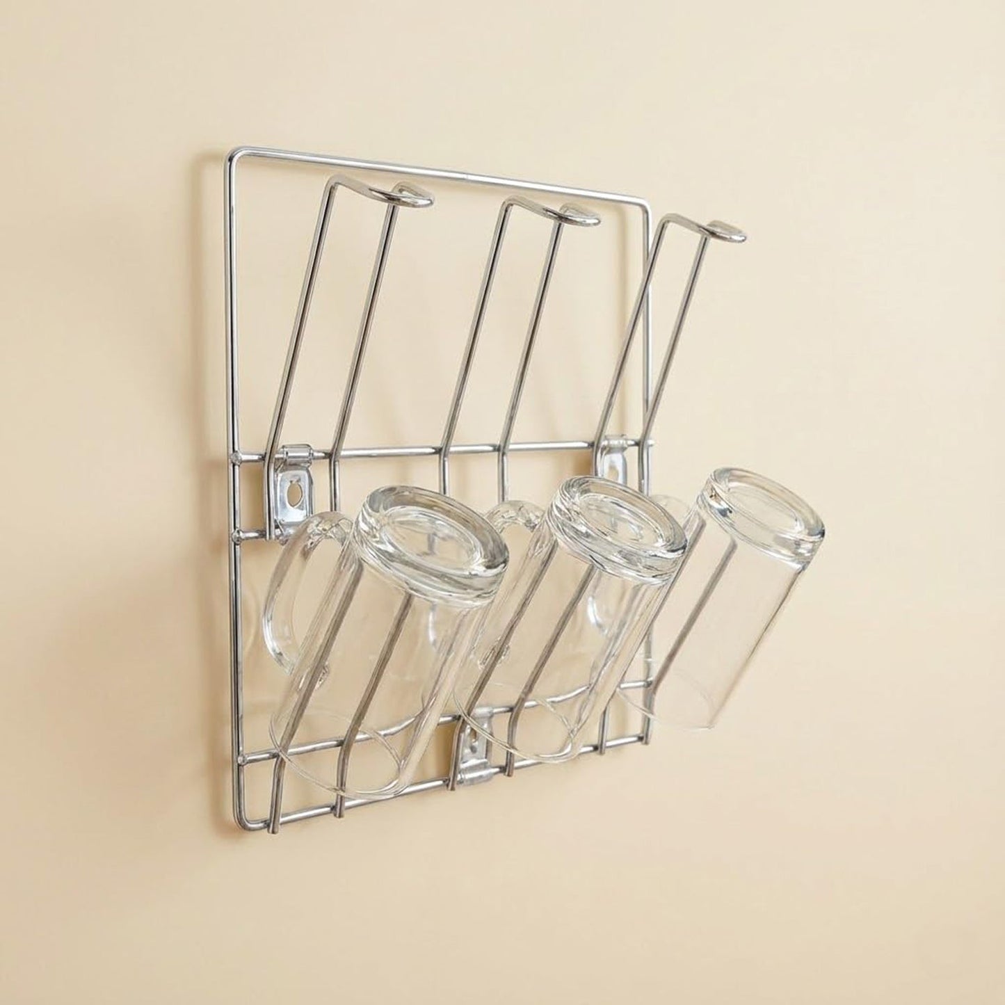 Wall-Mounted Stainless-Steel Cup & Mug Holder Rack (25 x 25 cm, 1 Pc)