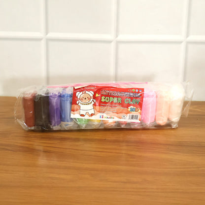Kids 12 Color Antibacterial Super Clay Set for Creative Play (1 Set)