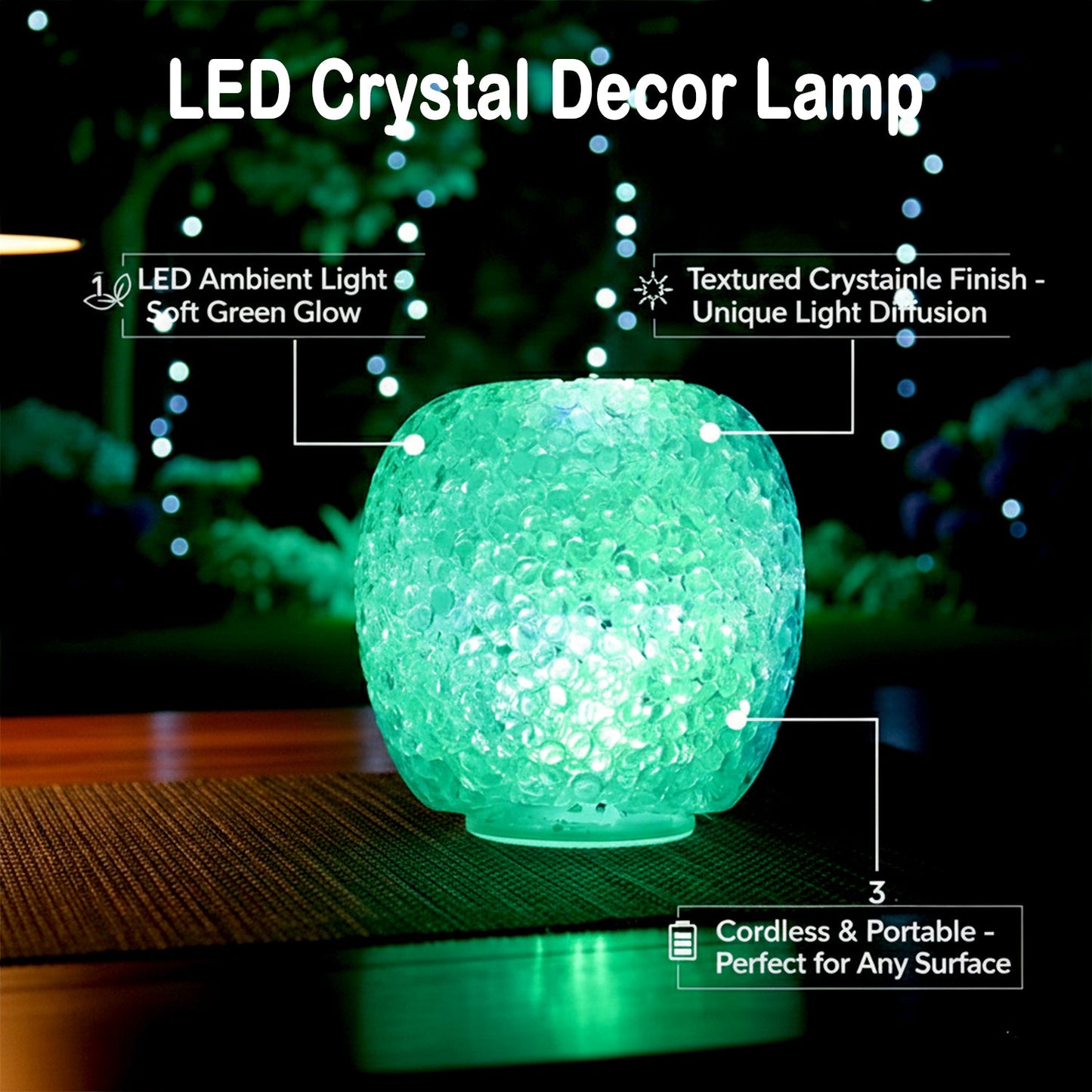Decorative LED Crystal Table Lamp with Color-Changing (1 Pc)