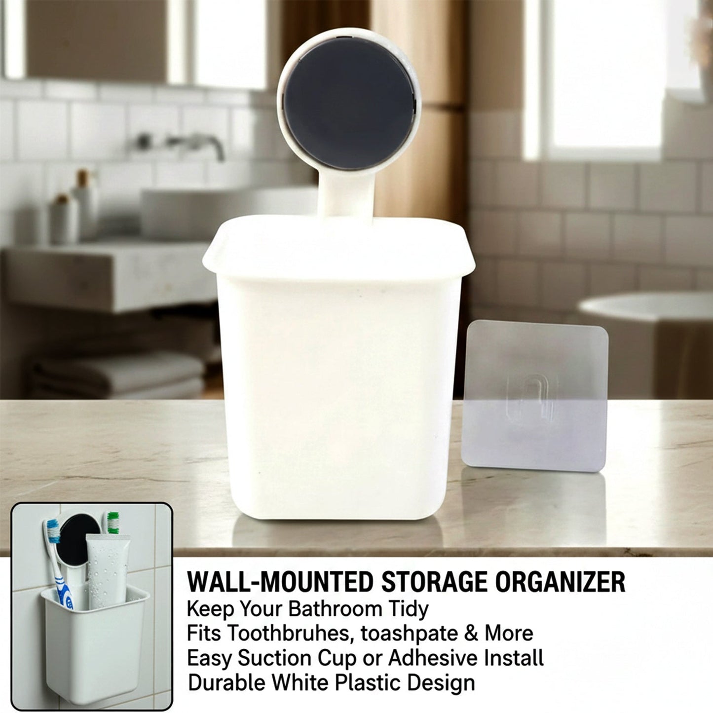 Wall-Mounted Toothbrush & Bathroom Storage Organizer (1 Pc)
