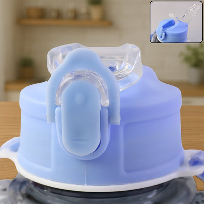 Kids Cartoon Bear Water Bottle with Straw & Shoulder Strap (1 Pc)