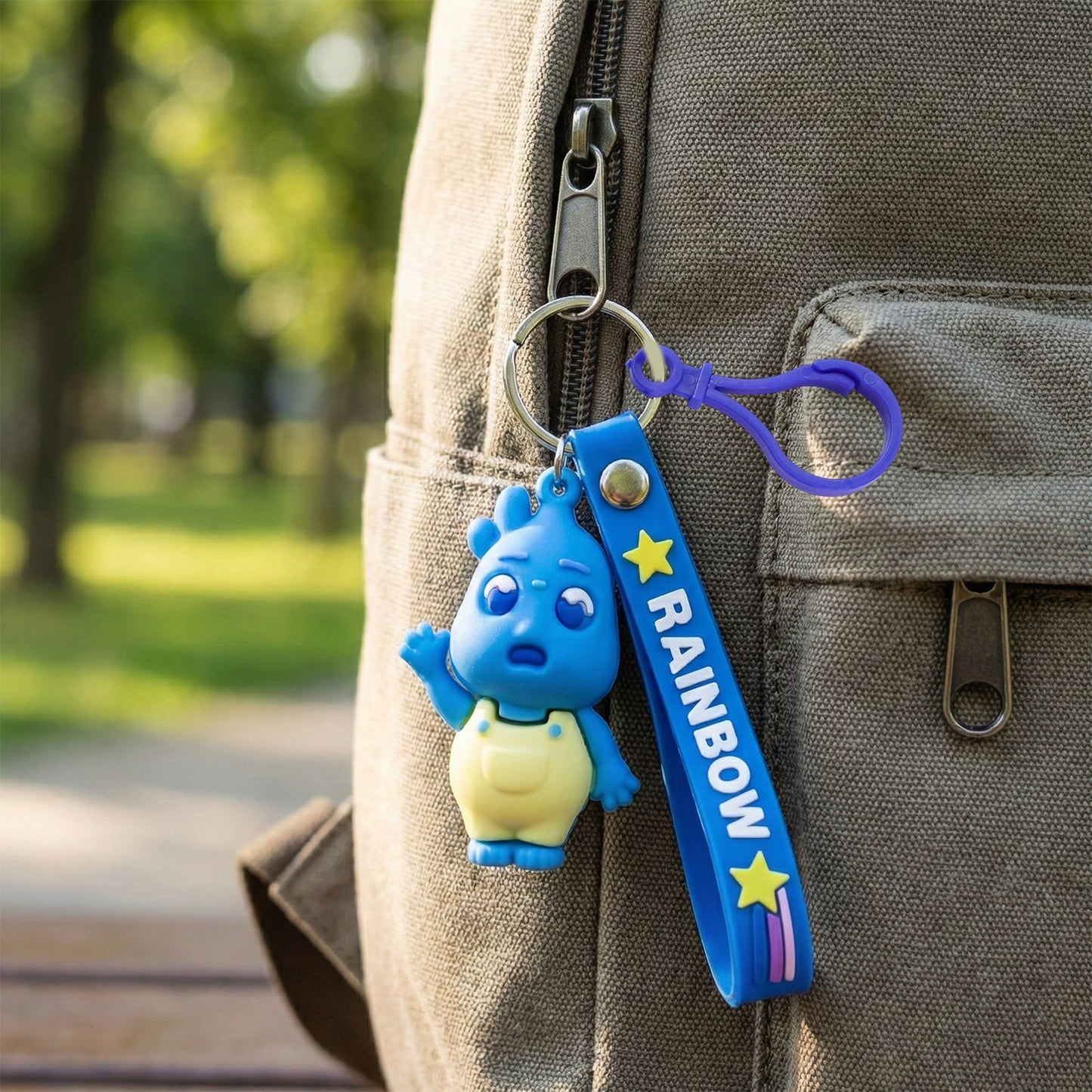 Cute Cartoon Character Keychain with Silicone Strap & Carabiner Clip – 1 Pc