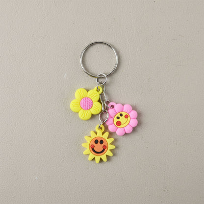 Cute Flower & Smiley Face Cartoon Keychain (1 Pc)