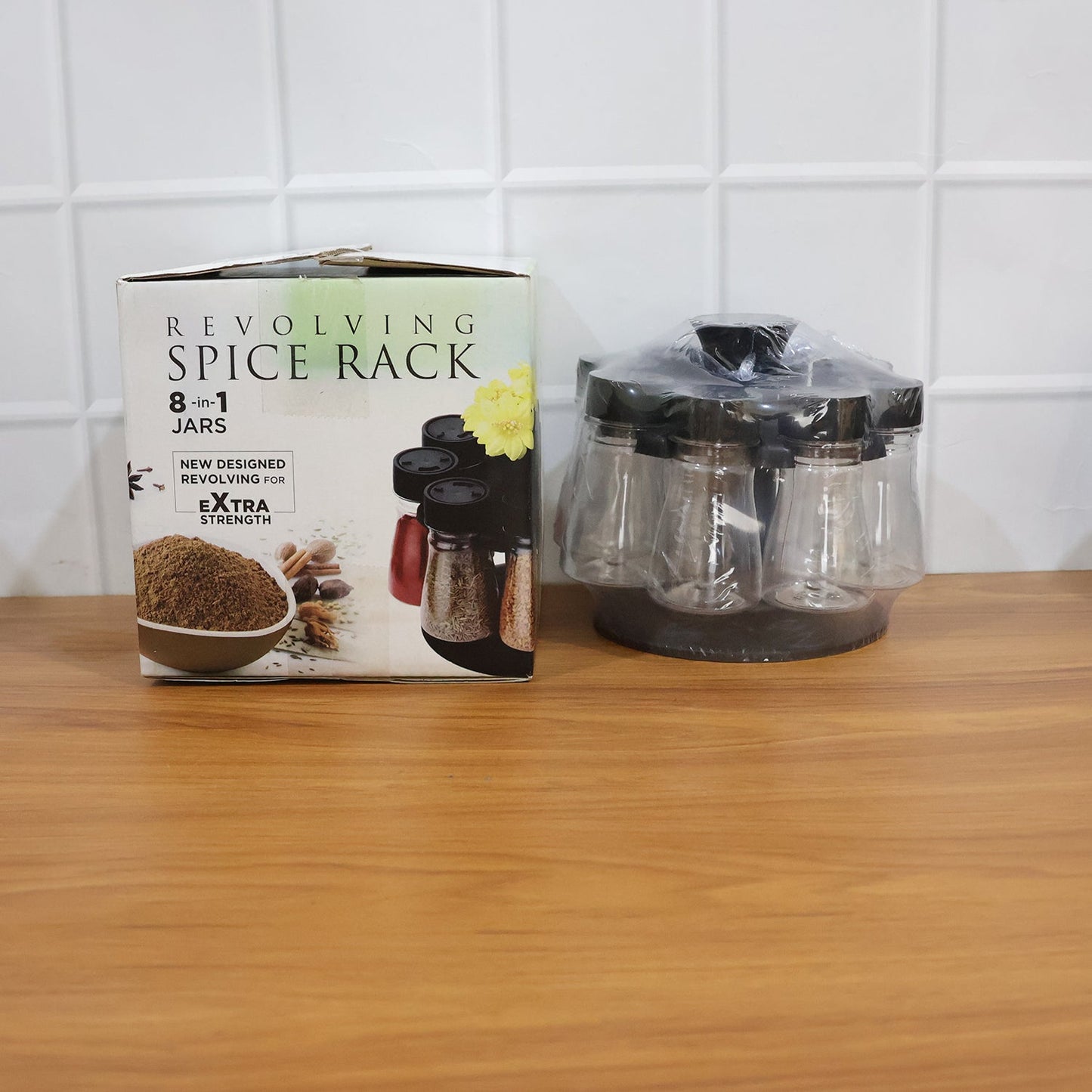 8 in 1 Revolving Plastic Spice Rack Set with Rotating Stand