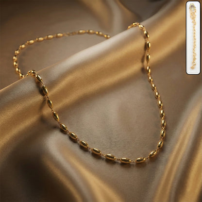 Golden oval beaded chain necklace
