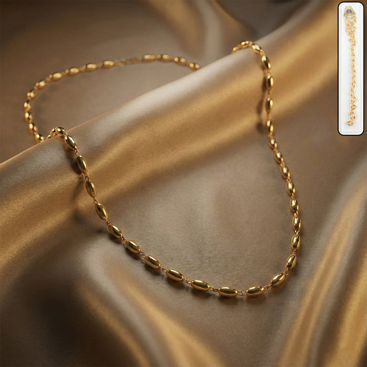 Golden oval beaded chain necklace
