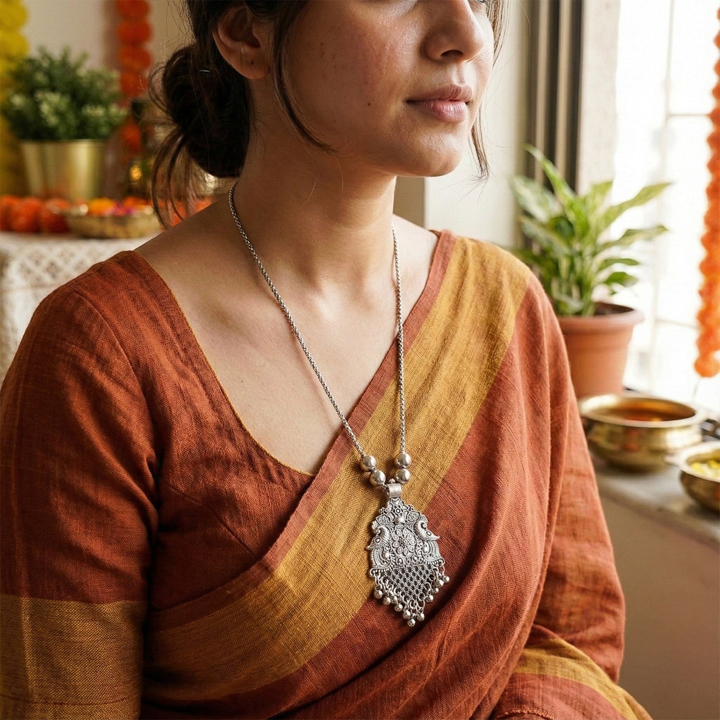 Silver flower necklace        
