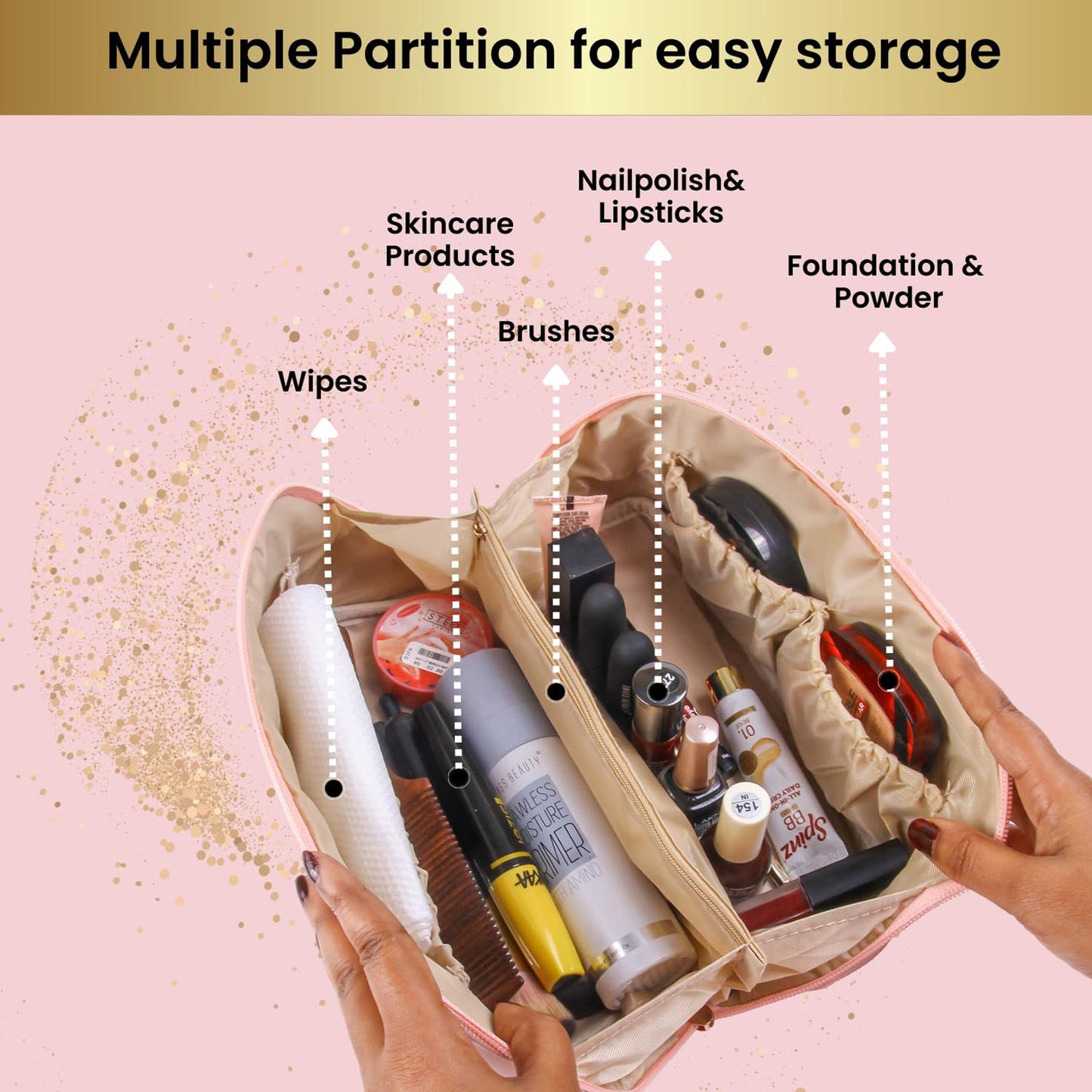 Portable Multi-Compartment Makeup & Toiletry Organizer Pouch (1 Pc)