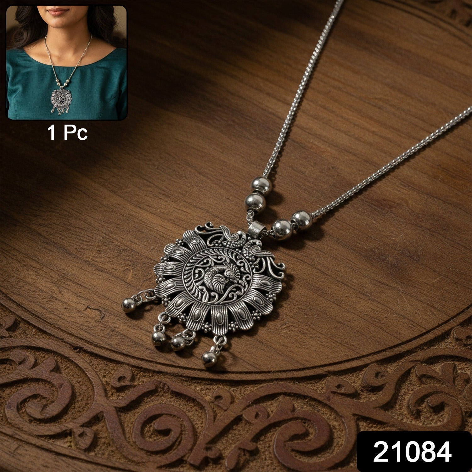 Oxidized floral necklace        
