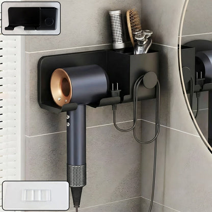 Wall Mounted Hair Dryer Holder with Multipurpose Organizer Shelf and Hook